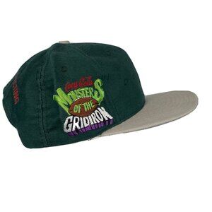 Vtg Coca Cola Monsters of the Gridiron Snapback USA Denim Green Hat Cap w Pin